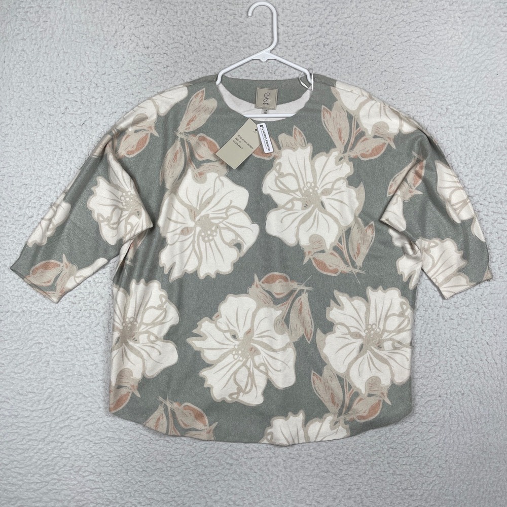 Sioni Knit Top Womens 1X Multi Floral Luscious Printed Cottagecore Sage Green